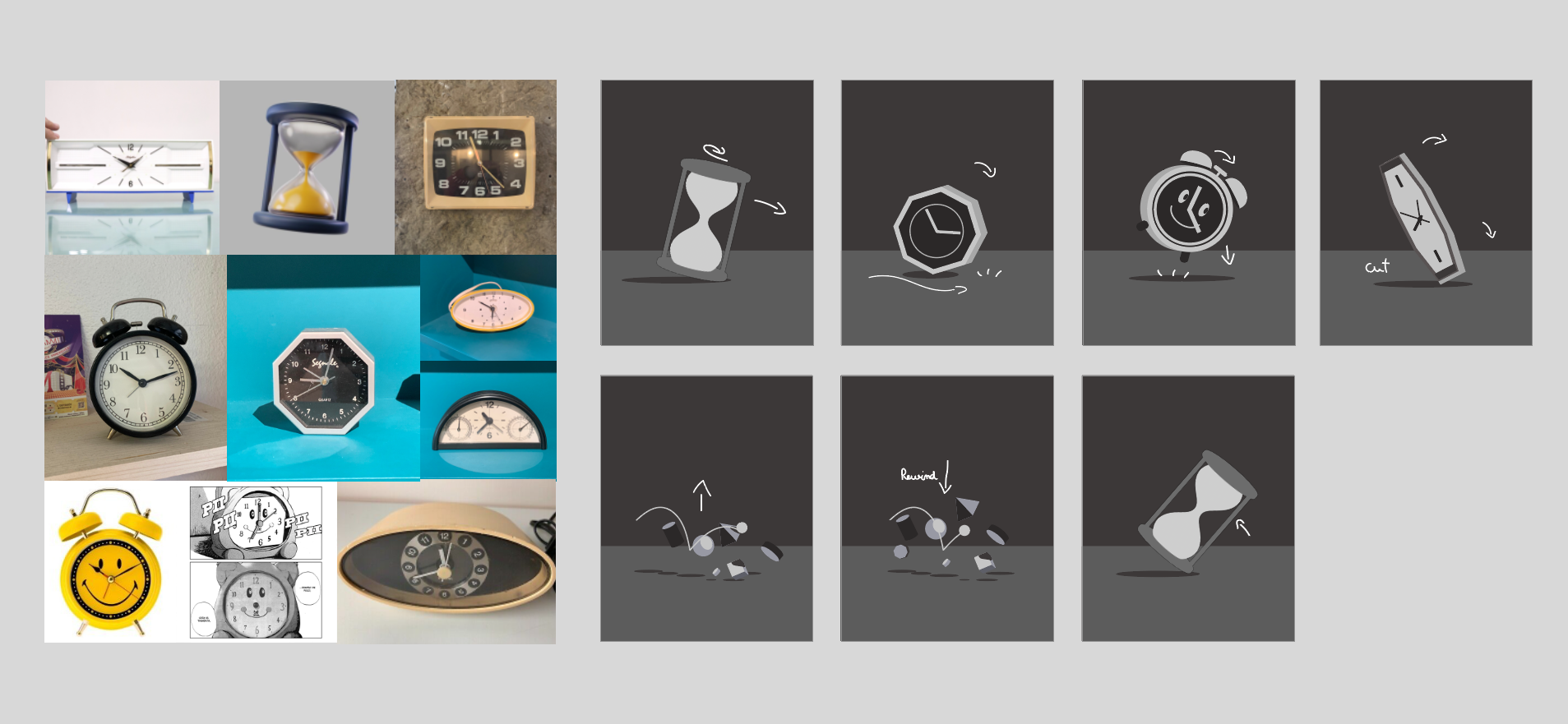 time motion design moodboard and storyboard